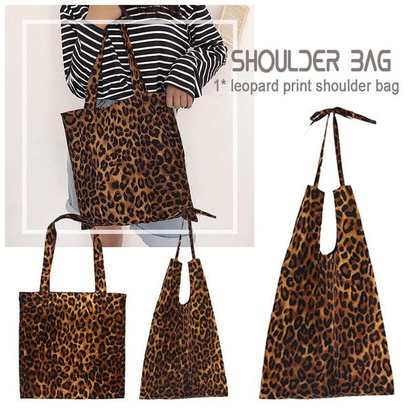 

2019 women casual bag leopard print tote single shoulder bag pure cotton large capacity handbags travel shopping cluch