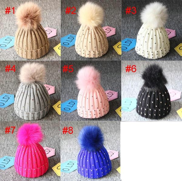 Säuglingsstrickmütze Baby Mädchen Häkelmützen Kinder Designer Pailletten Fell Pompon Feste Kappen Outdoor Slouchy Beanies Kleinkind DHL