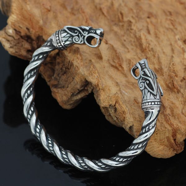 

nordic viking norse dragon scandinavian bracelet men wristband cuff bracelets with valknut gift bag, Black