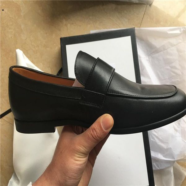 

with box leather men leisure dress shoe part gift doug shoes metal buckle slip-on famous brand man lazy falts loafers zapatos hombre, Black