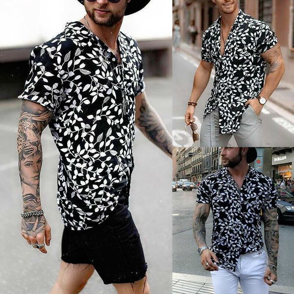 

men fancy short sleeve hawaiian casual loose hc shirt beach flower party summer holiday button shirts plus size, White;black