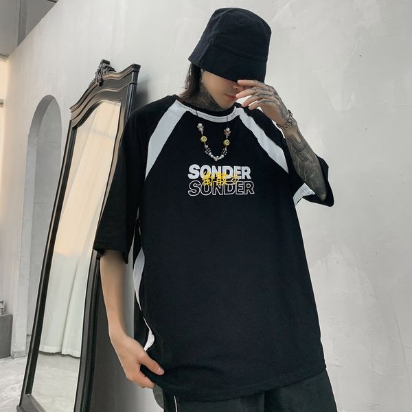 

весна / лето 2020 мультфильм шею с коротким рукавом мужской хип-хоп свободные модули guochao бренд моды стиль порт пять точка рукав футболки, White;black