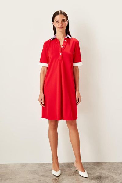 

trendyol red shirt collar knitted dress twoss19os0039, Black;gray