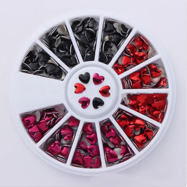 

1 box mixed color 3d nail art decorations love heart rivet studs manicure diy nails tips decor in wheel qs888, Silver;gold