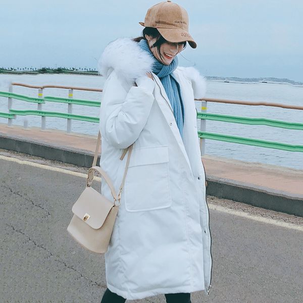 

2019 нового прибытия зимы женщин куртка корейский с капюшоном с меховым воротником теплого сгущаета дама пальто длинное вниз parka, Black