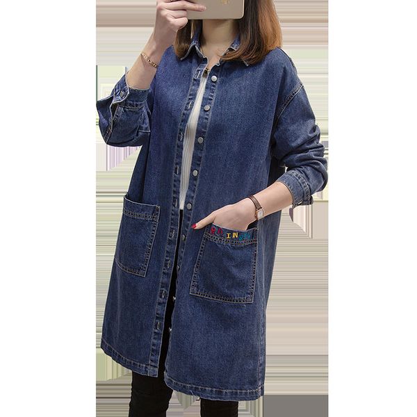 

2019 autumn cowboy windbreaker jacket women 4xl 5xl slim blue long-sleeved women jacket winter loose casual long coat female p13, Tan;black