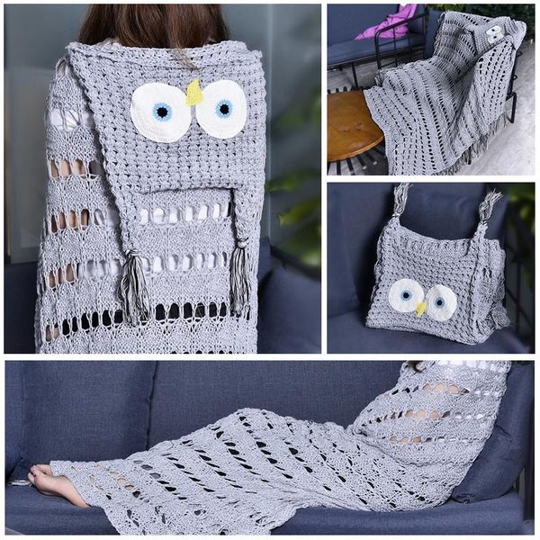 Crocheted Hooded Owl Blanket Animal Owl Style Poncho Novelty Boys Girlds Kids Knitted Hooded Poncho Blanket Fuzzy Zebra Blanket Red Fuzzy Blanket From