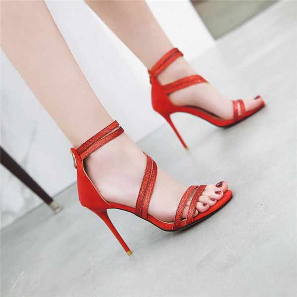 

ymechic stiletto heels bling pink black narrow band high heel gladiator sandals women strap summer 2020 ladies party shoes
