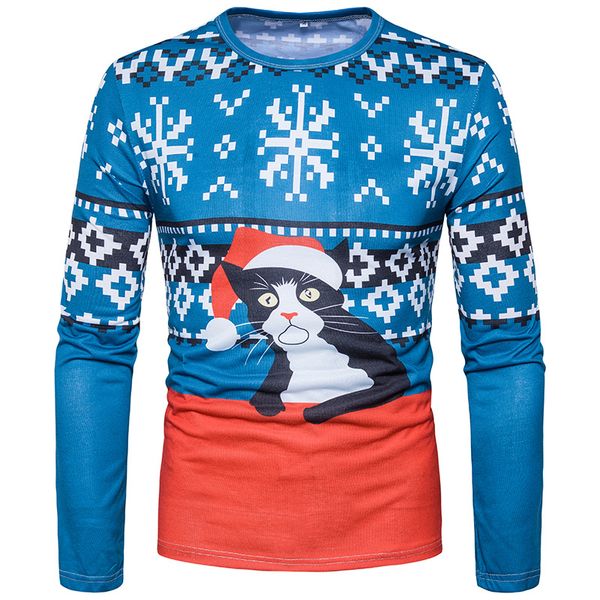 

t-shirt men's 2018 new style fashion 3d characteristics cartoon cat printed crew neck long-sleeved t-shirt ct366, White;black