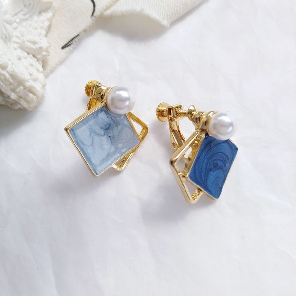 

2020 fashion bohemia asymmetric stud earrings blue geometry square temperament pearl earrings for women birthday gift jewelry, Golden;silver