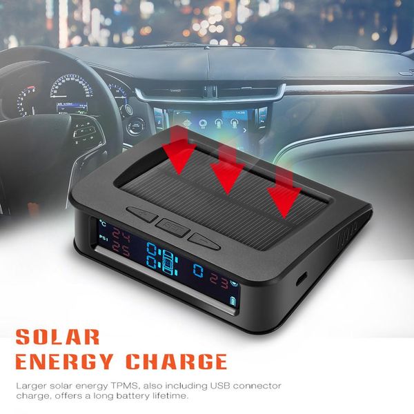 Acheter Nouveau Système Solaire De Surveillance Dalarme De Pression Des Pneus De Voiture Tpms Affichage 4 Capteur Davertissement De Température