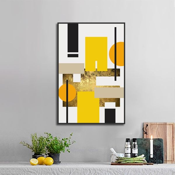 

modern nordic decoration home canvas painting yellow geometric pattern poster abstract wall art pictures for living room decor
