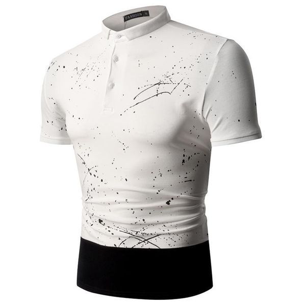 

new style plus size shirt men print summer short sleeve shirt men turn-down collar camiseta, White;black