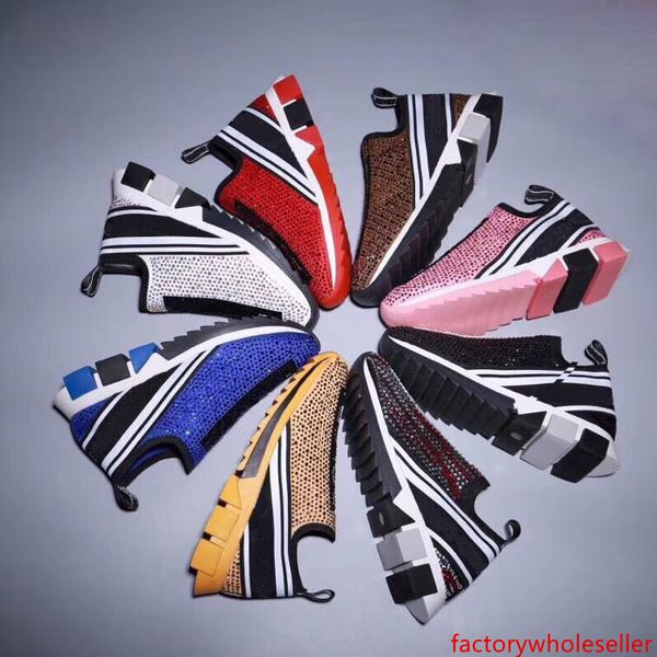 

luxury designer sorrento sneakers with rhinestones crystals mens slip-on sneakers stretch mens sock sneakers glitter runner flat trainers