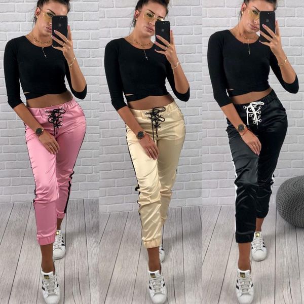 

women casual harem pants side striped sports trousers sweatpants leggings jogger, Black;blue