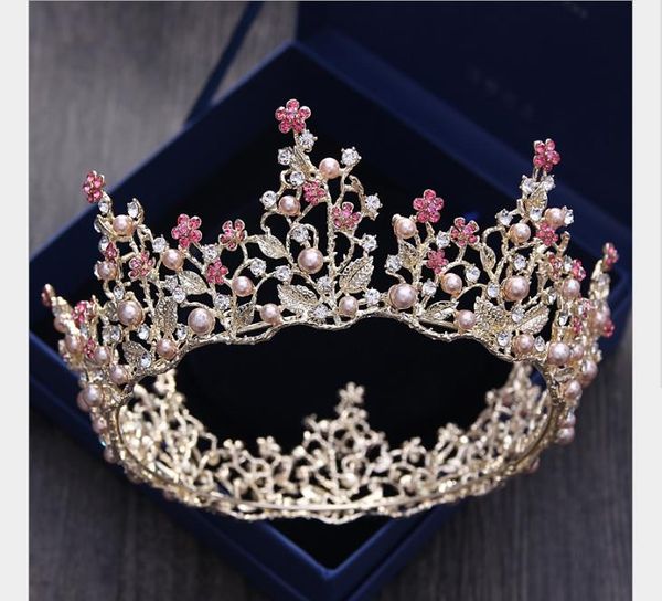 

bride headdress crystal pearl diamond princess bride's wedding dress hair crown, Slivery;golden