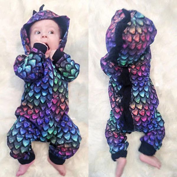 Горячие Детская одежда Мальчики Одежда для новорожденных Baby Boy Одежда Динозавр Красочный капюшоном Romper Комбинезон малышей Цельный Outfit Brand New