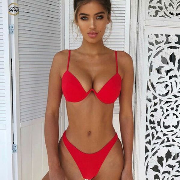 

thong bikini sets 2019 women swimsuit solid swimwear girls beachwear female bathing suit brazilian biquini, White;black