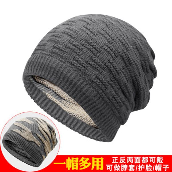 

autumn and winter scarf hat mixed color knit warm double face hat men and women scarf face mask head cap one hat multi-purpose, Blue;gray