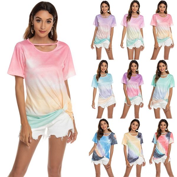 

2020 new printing gradient color short sleeve hem knot coat female 2020 new printing gradient color short sleeve hem knot t-shirt coat t, White