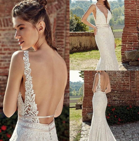 

sexy eddy k русалка свадебные платья без рукавов v шеи кружева свадебные платья спинки пляж свадебное платье плюс размер, White