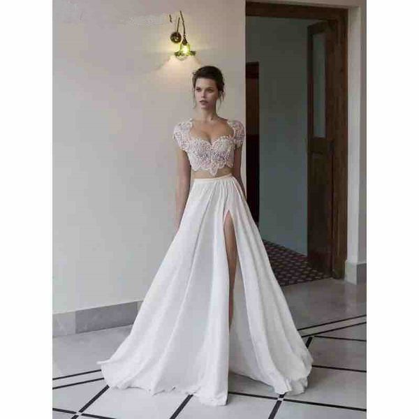 

sexy berta бифштексы пляже линия свадебные платья 2020 милая top lace front split bridal party мантий, White