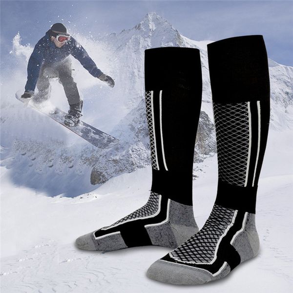 

1 pair ski socks mens women quality hike walking long crew boots socks wear-resistant warm skiing sports #3d04, Black