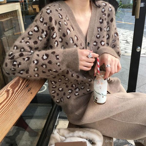 

women v-neck leopard cardigan sweaters casual long sleeve sweaters fashion knit single breasted coat, White;black