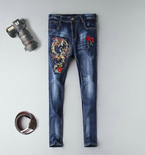 

dg men jeans designer fashion chinese style embroidered jeans pants italian brand comfort pants boutique classic fashion pants, Blue
