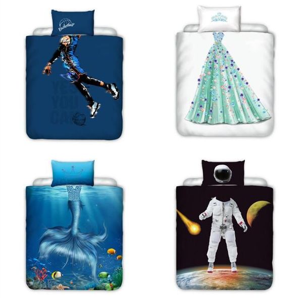 

3d bedding set astronaut princess printed bed duvet cover with one pillowcase twin size for girls boys gift