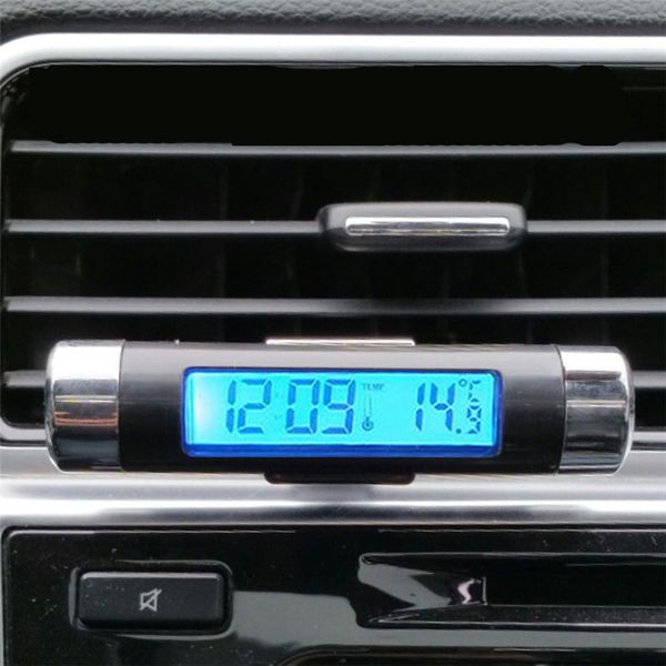 

1set clip-on luminous backlight car outlet thermometer clock lcd 2 in 1 electronic watch clock ornament car interior accessories