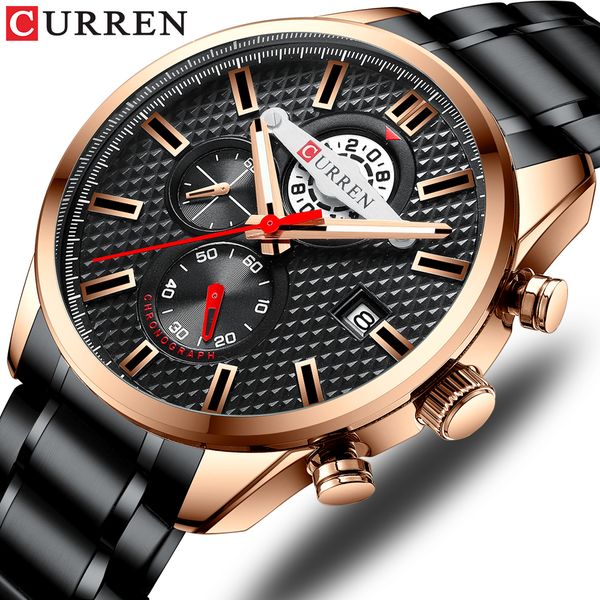 

curren brand fashion casual sports men's chronograph wristwatch stainless steel quartz men's watch male clock relogio masculino, Slivery;brown