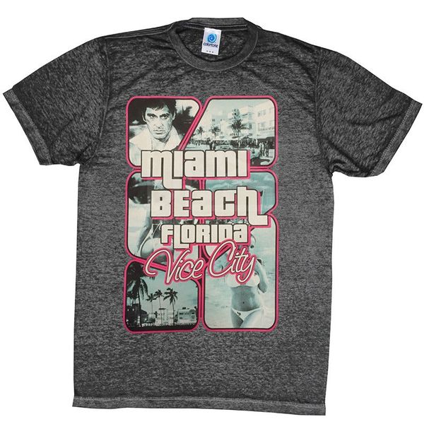 

miami beach t-shirt acid-wash souvenir vacation scarface vice city sizes cool casual pride t shirt men new fashion style, White;black
