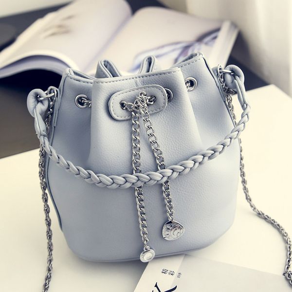 

ladies mini shoulder bag black grey purple white bucket handbag chain drawstring crossbody bags for women