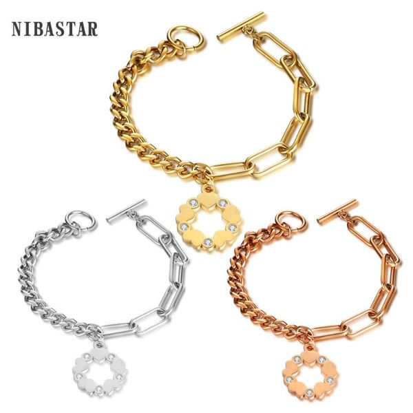 

flower heart charm bracelets bangles for women gold color stainless steel bracelet austrian crystal chain pulseras, Golden;silver