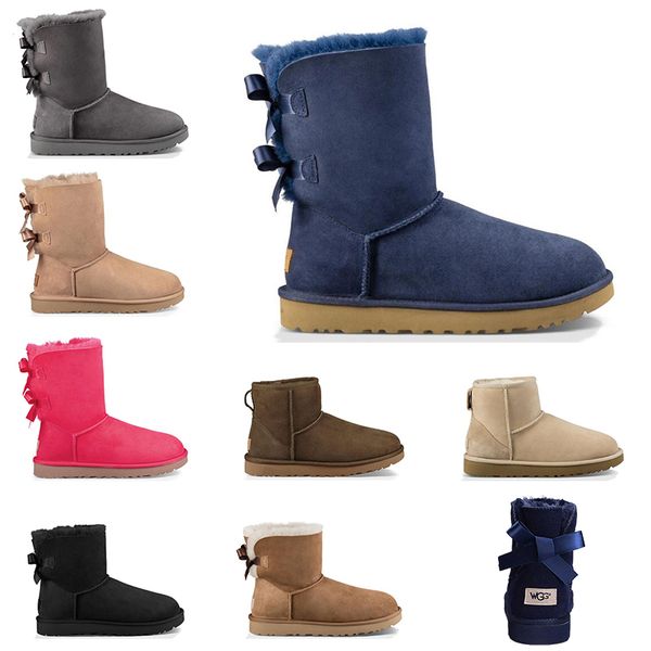 

2019 cheap designer Australia women classic snow boots ankle short bow fur boot for winter grey navy black women shoes size 36-41