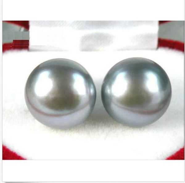 

charming perfect 10-11mm gray south sea pearl earring 14k gold r, Golden;silver