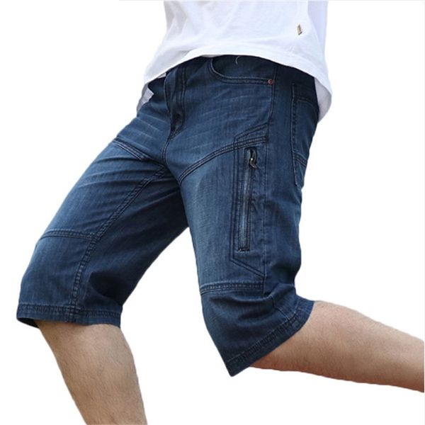

men's summer casual denim shorts plus size fashion stitching zipper pocket summer thin cotton brand jeans 44 46 48 casual shorts, White;black