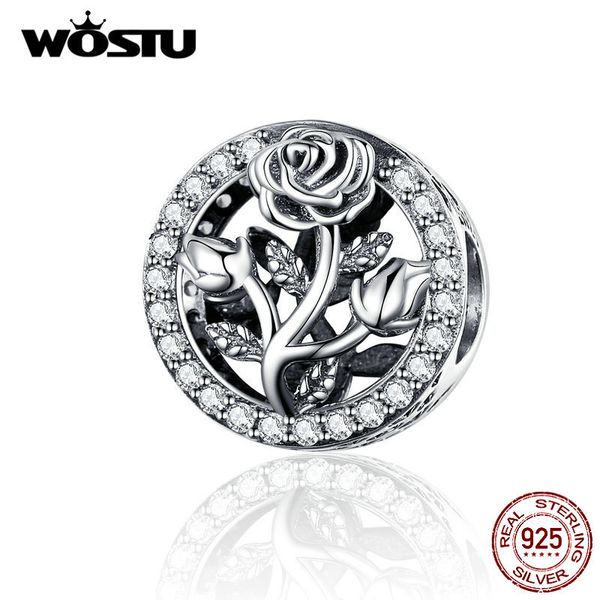 

wostu весенний цветок розы бусины стерлингового серебра 925 clear кулон cz шарм fit оригинальный браслет diy серебро 925 ювелирных изделий c, Blue;slivery