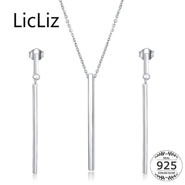 

licliz fashion 925 silver bar jewelry sets necklace/earrings for women sterling-silver-jewelry sets oorbellen colar gifts ls0004 t190705