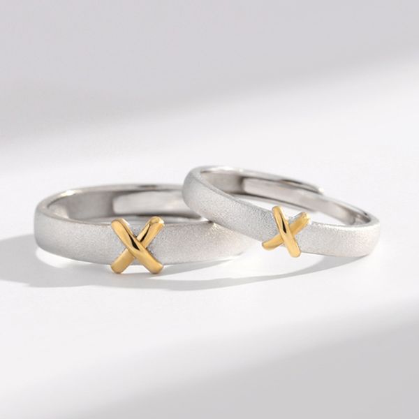 

korea gold cross overlapping 925 silver jewelry couple ring silver frosted adjustable ring love wedding wholesale lots bulk, Slivery;golden