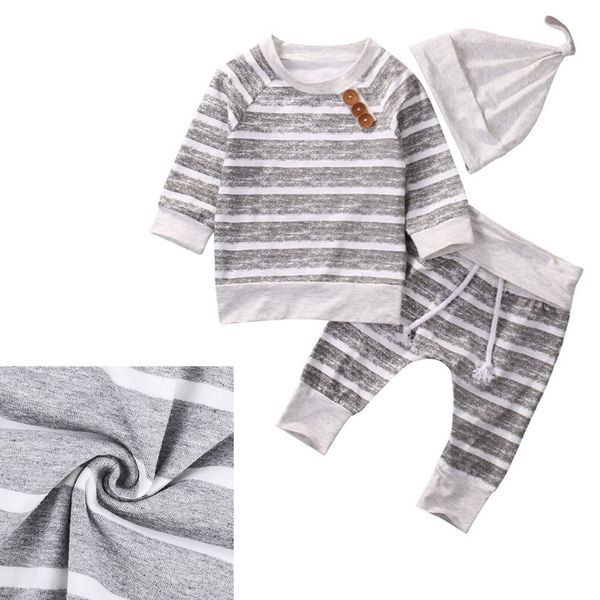 

3pcs children boys and girls stripe + pants+ hat outfits clothes, White