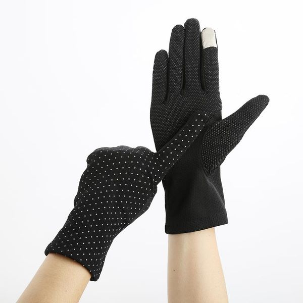 

women' sun protection gloves high elastic dots pattern touch screen design anti-skid accessories, Blue;gray