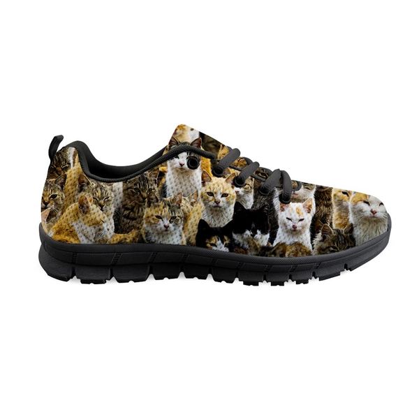 

girl's running shoes for women cute cat print tennis sneakers air mesh sports shoes breathable female outdoor walking flat, Black