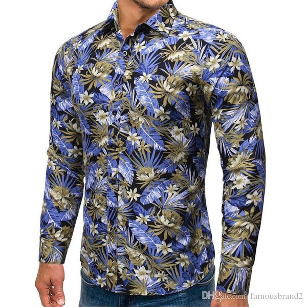 

mens тонкий дизайнерские рубашки моды перо цветочные печати mens casual рубашки с длинным рукавом повседневная мужчины одежда, White;black