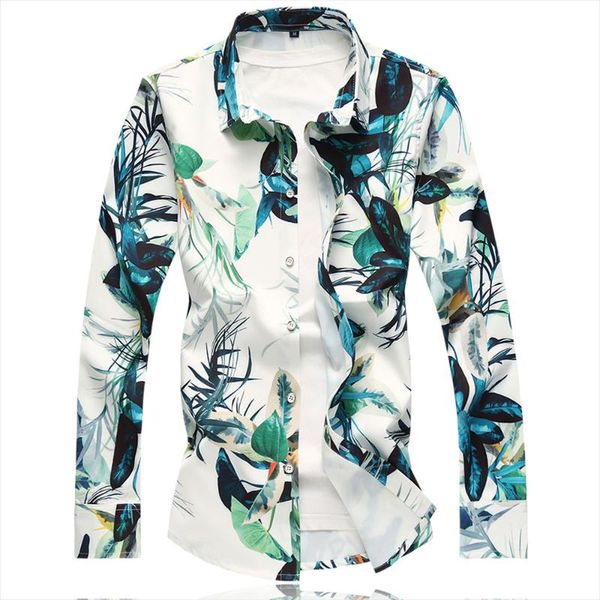 

fashion trend flower shirt men floral print shirts clothes casual business hawaiian long sleeve shirts 2019 spring -7xl, White;black