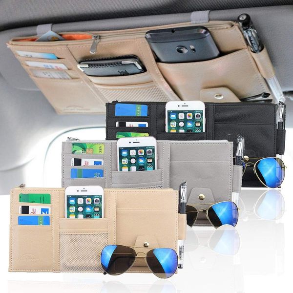 

car sun visor sunglasses eyeglasses glasses holder storage clip organizer package id storage pen bag multi-pocket