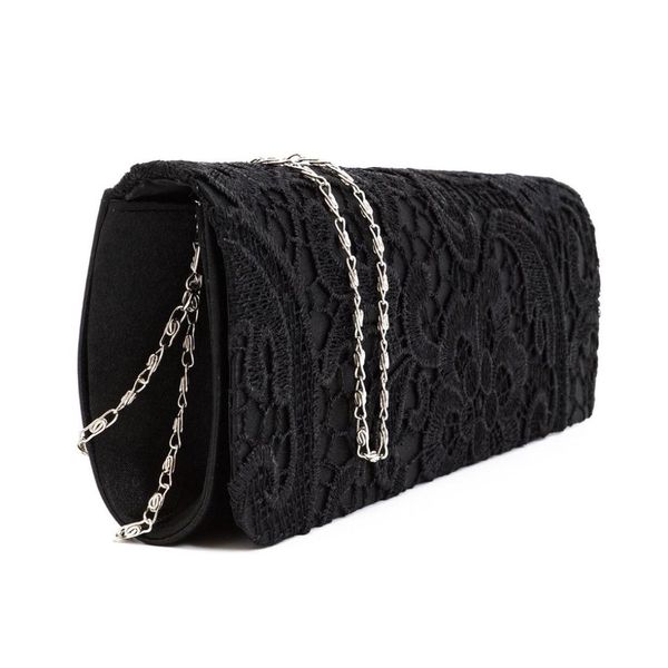 

satin floral lace designer clutch bag evening purse ladies party wedding women, black