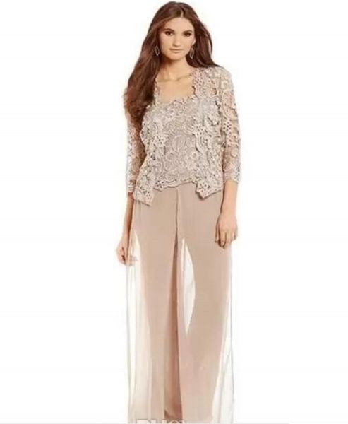 

champagne mother of the bride pant suit silver bride dress scalloped mothers suit with lace jacket mother of the bride suits, Black;red