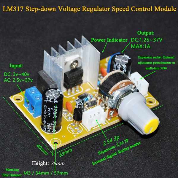 

LM317 Adjustable Voltage Regulator DC Step Down Voltage Governor LM317 Buck Module Board with Digital Voltmeters and Lead